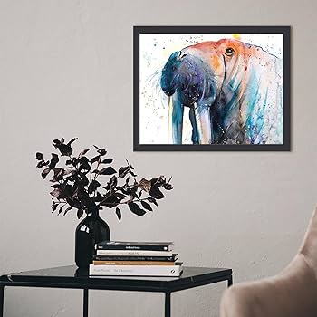 Amazon.co.jp: セイウチとその牙 絵画 絵 カラフルな水彩画 動物